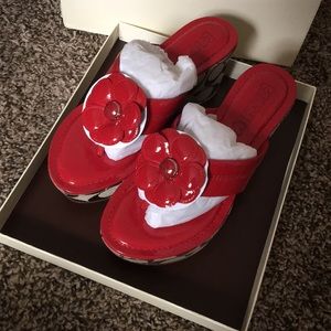 Coach Poppy Red Flower Patent wedge sandal